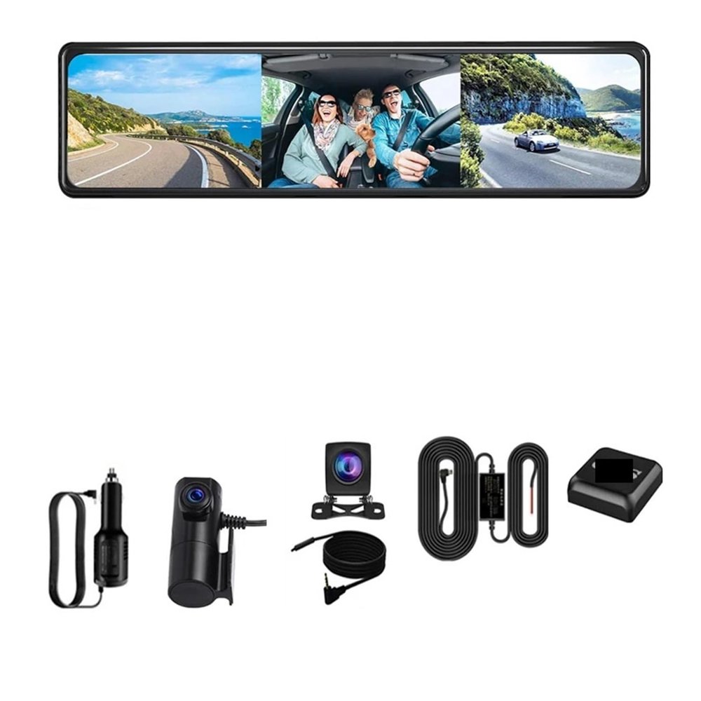 2.5K+1080p+1080P 3 Channel Car DVR Three Way Dash Cam Interior Camera Dashcam Stream Rearview Mirror Drive Recorder(3 Channel-6M-BL,64G1)