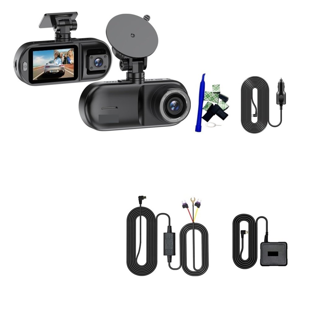 3 Channel Dash Cam 4K+1080P Car Dash Camera Front Inside Rear Night Vision Car DVR Video Recorder Rearview Cam(V25D-G-P-S-BL,128G1)