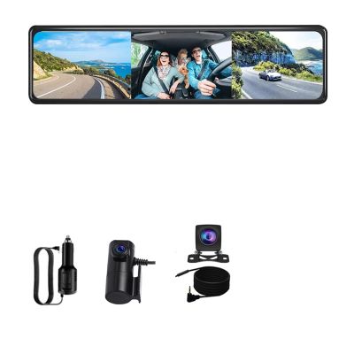 2.5K+1080p+1080P 3 Channel Car DVR Three Way Dash Cam Interior Camera Dashcam Stream Rearview Mirror Drive Recorder(3 Channel-10M,64G1)