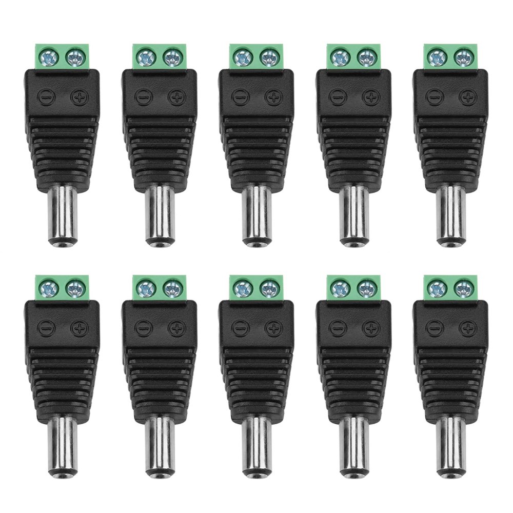 Akozon 10Pcs DC Power Male Plug Jack Terminal Adapter Connector CCTV Camera 5.5 * 2.1mm Easy Install Professional Appearance