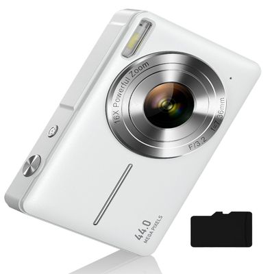 Camkory Digital Camera for KidsTeens and Starters, FHD 1080P Point and Shoot Camera with 32GB Card 16X Zoom Anti Shake, Gift for Boys Girls Kids, White