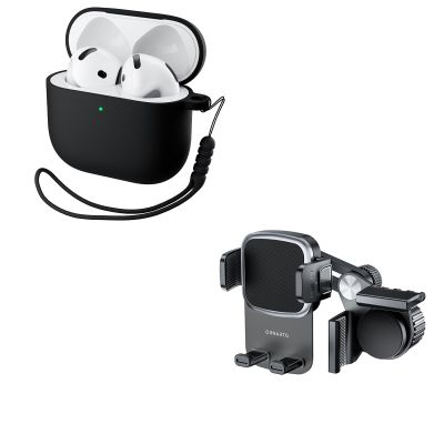 ORNARTO Bundle Case for AirPods 4 Case (2024) in Black + for Tesla Phone Mount in BlackORNARTO Bundle Case for AirPods 4 Case (2024) in Pink + for Tesla Phone Mount in Black