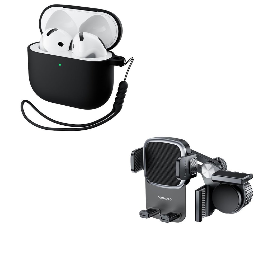 ORNARTO Bundle Case for AirPods 4 Case (2024) in Black + for Tesla Phone Mount in BlackORNARTO Bundle Case for AirPods 4 Case (2024) in Pink + for Tesla Phone Mount in Black