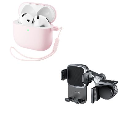 ORNARTO Bundle Case for AirPods 4 Case (2024) in Pink + for Tesla Phone Mount in Black