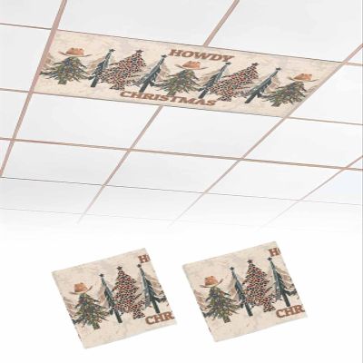 Howdy Christmas Camouflage Leopard Tree Fluorescent Light Covers, 2 Pack 4x2 Ft Ceiling Light Filters Fluorescent Light Shade Panel with 10 Magnets for Classroom Western Cowboy Hat Wood Color