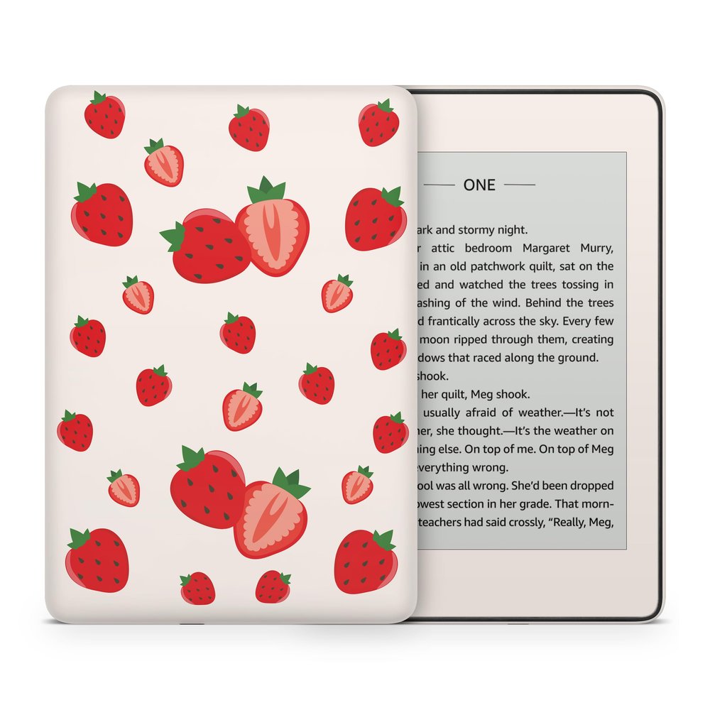 Tacky Design Strawberry Skin Wrap, Off-White Kindle Stickers, Premium Vinyl 3M Full Wrap for Kindle Paperwhite (10th Gen, 2018)