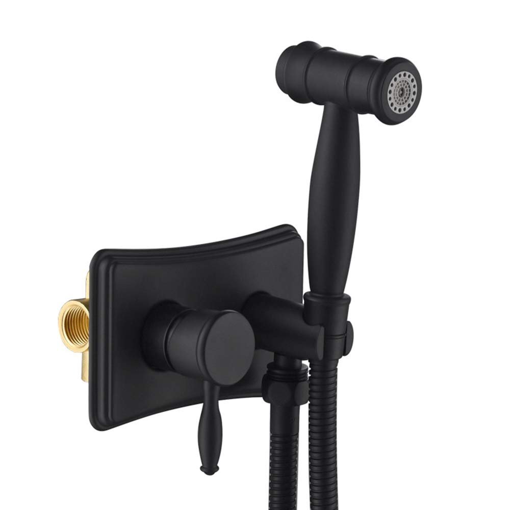 IIUUAYUVI Dual Function HandheldToilet Sprayer Brass Cold and Hot WaterFaucets Wall Mount Cloth Diaper WasherSpray Shower for Feminine Hygiene,Black(Black)