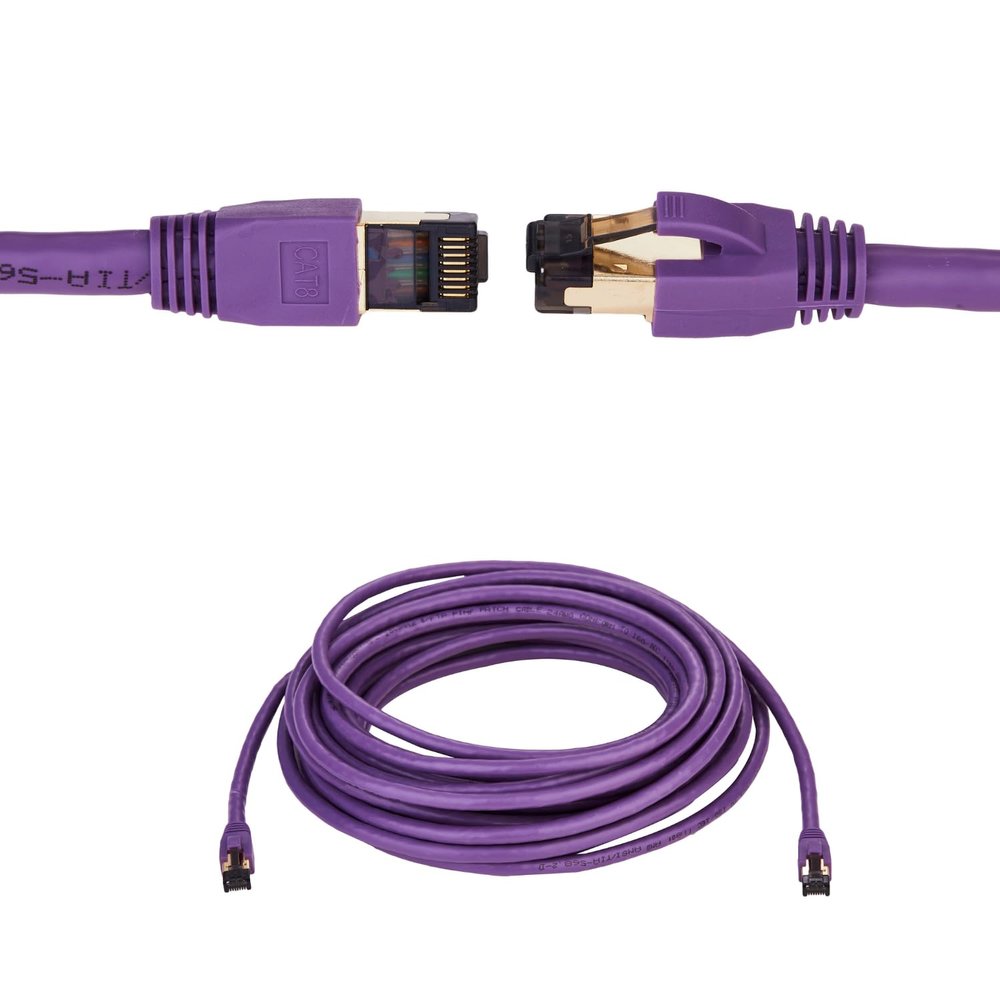 SATMAXIMUM 0.5ft Cat8 SFTP Ethernet Patch Cable 26AWG, Pure Copper, Shielded, High-Speed 40Gbps Data Transfer, 2000MHz Bandwidth, for Servers, Gaming, and Networking Purple
