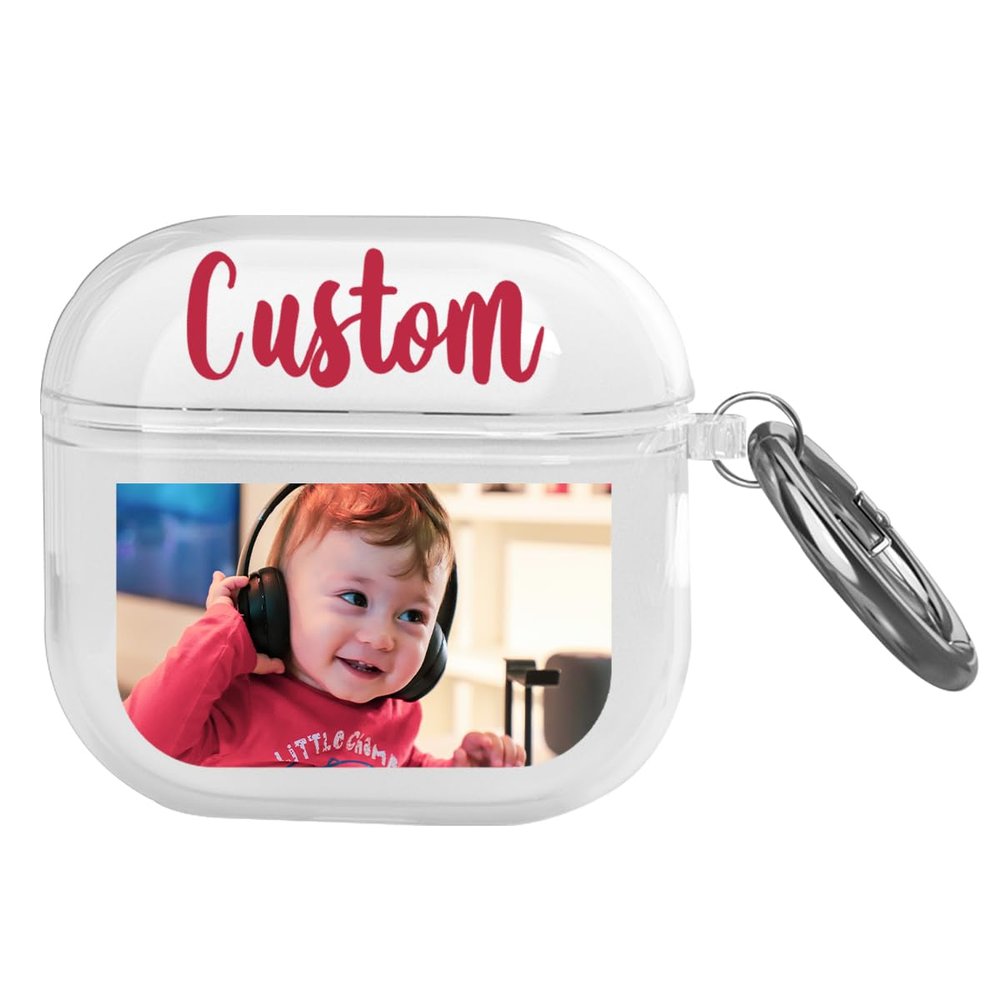 Customize Photo Case for AirPods 4 Design Your Own Clear Soft TPU Cover Skin for Air Pods 4th Gen with Keychain Personalized Custom Picture Logo Image Text Name Military Grade Shockproof Transparent