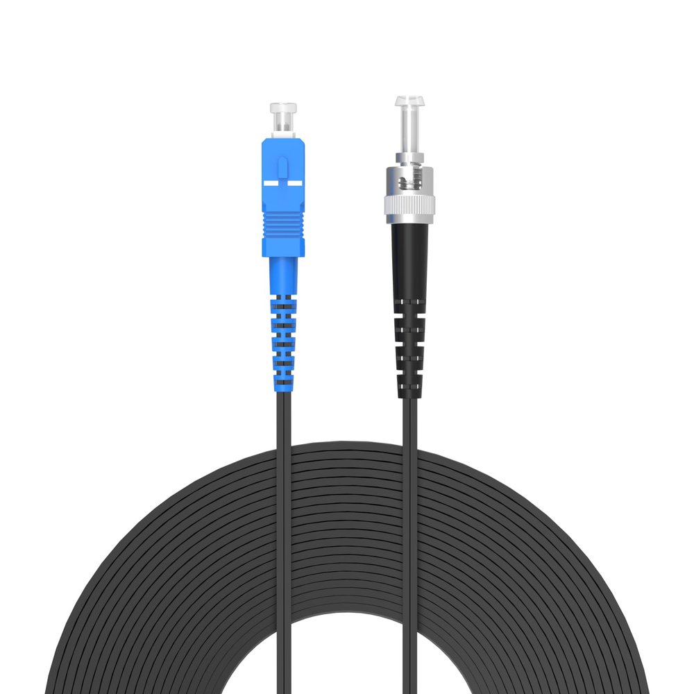 Buacoz SC to ST Outdoor Armored Fiber Optic Internet Cable,100Meter/328ft Single Mode Simplex 9/125m FTTH Jumper Optical Patch Cord, 1 Steel Wire+2 FRP Strength Member LSZH Black