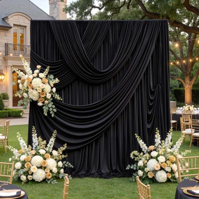 10ftx12ft Wrinkle Free Black Backdrop Curtain, 2 Panels 12FT Height Black Drapes for Wedding, Silky Polyester Photo Back Drop Cloth Draping for Birthday Party Photography Background