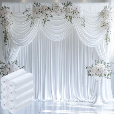 10ftx12ft Wrinkle Free White Backdrop Curtain, 8 Panels 12FT Height White Wedding Backdrop Drapes, Silky Polyester Back Drop Cloth for Birthday Photography Background Party Backdrop Draping