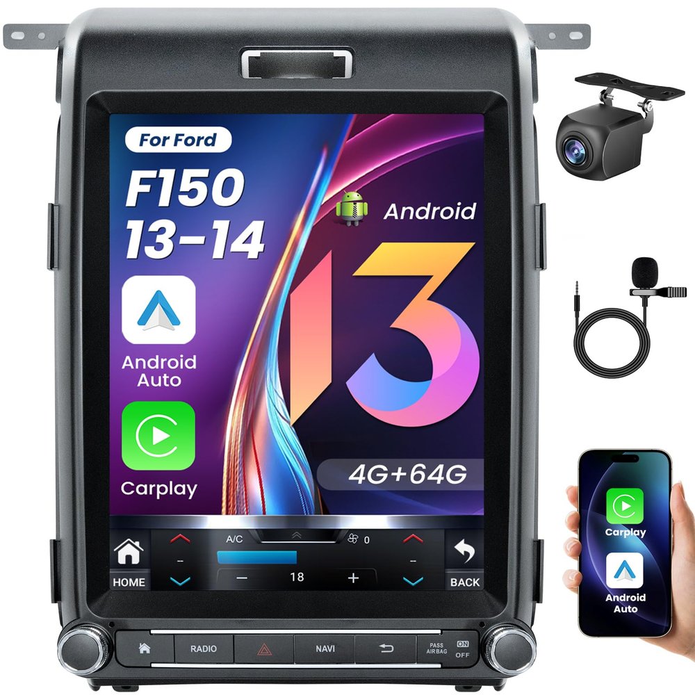 [8Core 4GB+64GB] Car Radio Stereo for Ford F150 2013 2014: Android 13 12.1 Inch Touch Screen with CarPlay Android Auto 5G WiFi GPS Bluetooth FM AM DSP SWC 1080P Backup Camera (Support OTA Upgrade)