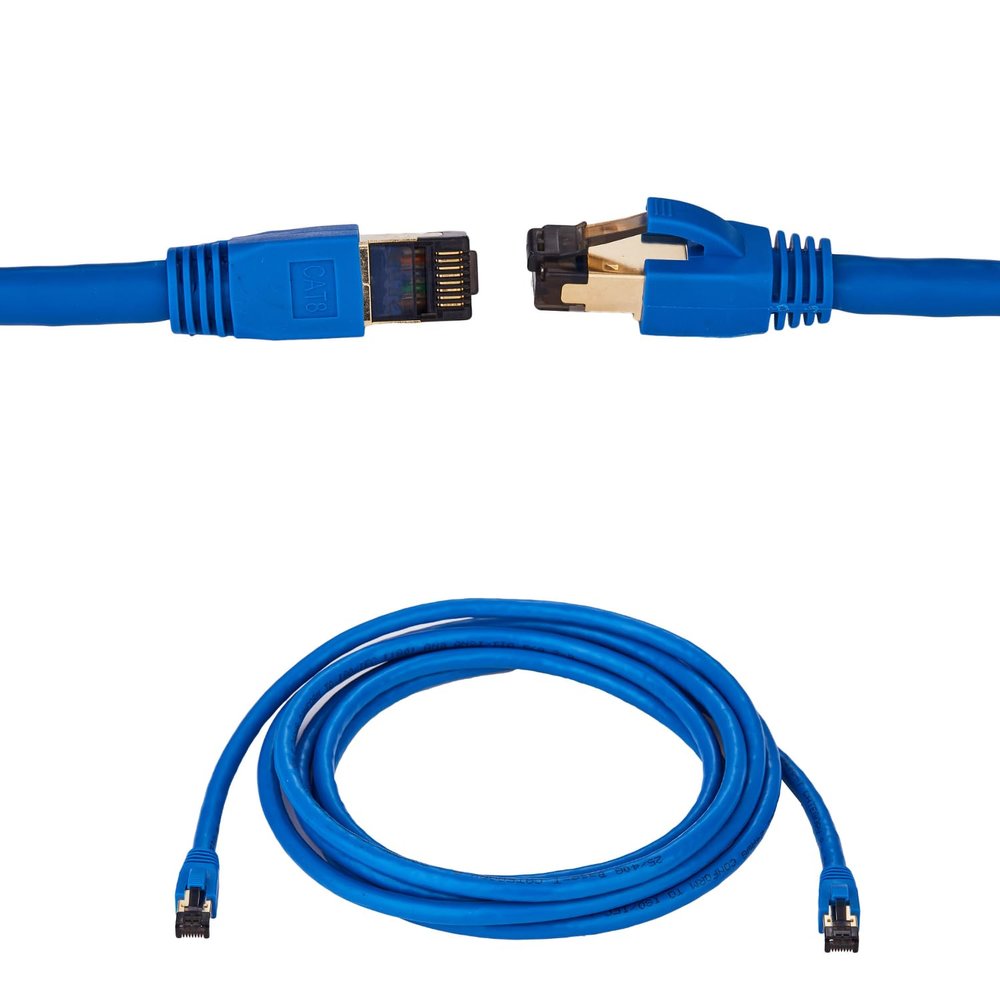 SATMAXIMUM 0.5ft Cat8 SFTP Ethernet Patch Cable 26AWG, Pure Copper, Shielded, High-Speed 40Gbps Data Transfer, 2000MHz Bandwidth, for Servers, Gaming, and Networking Blue
