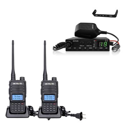 Retevis RT85 Long Range Walkie Talkies, Dual Band Ham Radio(2 Pack), 1400 mAh Battery, Bundle with Retevis MB2 CB Radio(1 Pack), AM/FM CB Radio Base Station, 2 Way Radio for Car Traveling