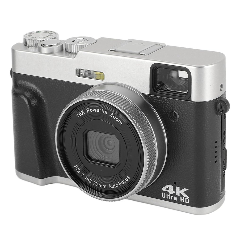 4K Digital Camera for Photography, 48MP Vlogging Camera, 16X Digital Zoom Video Camera, 2.8inch Screen Compact Travel Camera, for Beginners (Black)