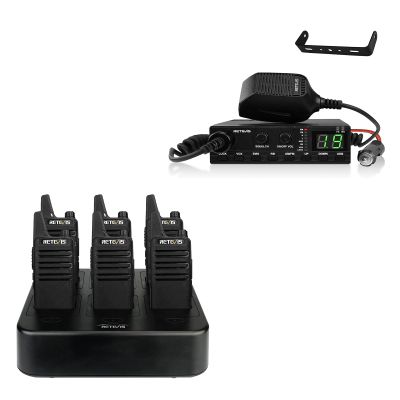 Retevis RT22 Rechargeable Walkie Talkies Long Range (6 Pack),Bundle with Retevis MB2 AM/FM CB Radio(1 Pack), Portable 2 Way Radio,VOX Handsfree, for Truck Forklift Construction