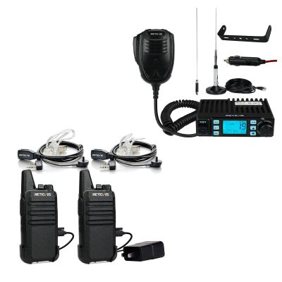 Retevis RT22 Long Range Walkie Talkies Rechargeable with Earpiece(2 Pack), Bundle with Retevis MB1 AM/FM CB Radio Kit with Antenna(1 Pack), Portable 2 Way Radio, for Truckers Road Trip