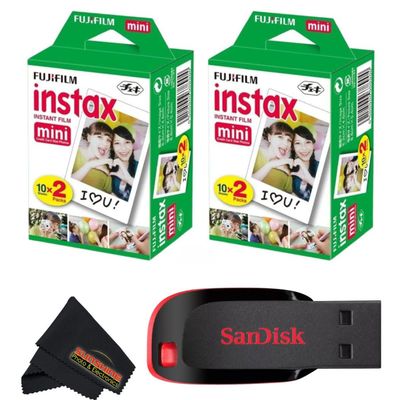 Fujifilm Instax Mini Instant Camera Film for Mini Instant Cameras - Capture Memories Anytime, Anywhere with Sunshine Photo Microfiber Cleaning Cloth... (2 Pack (40 Sheets Total))