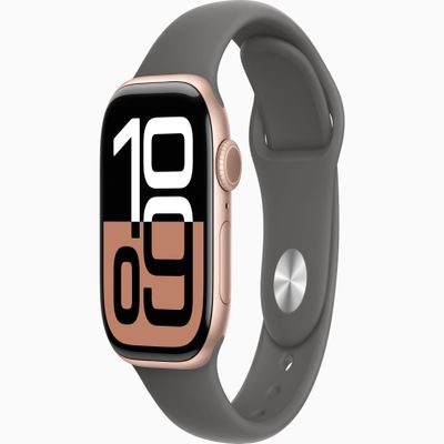 Apple Watch Series 10 [GPS, 46mm] - Rose Gold Aluminum Case with Stone Gray Sport Band, S/M (Renewed)