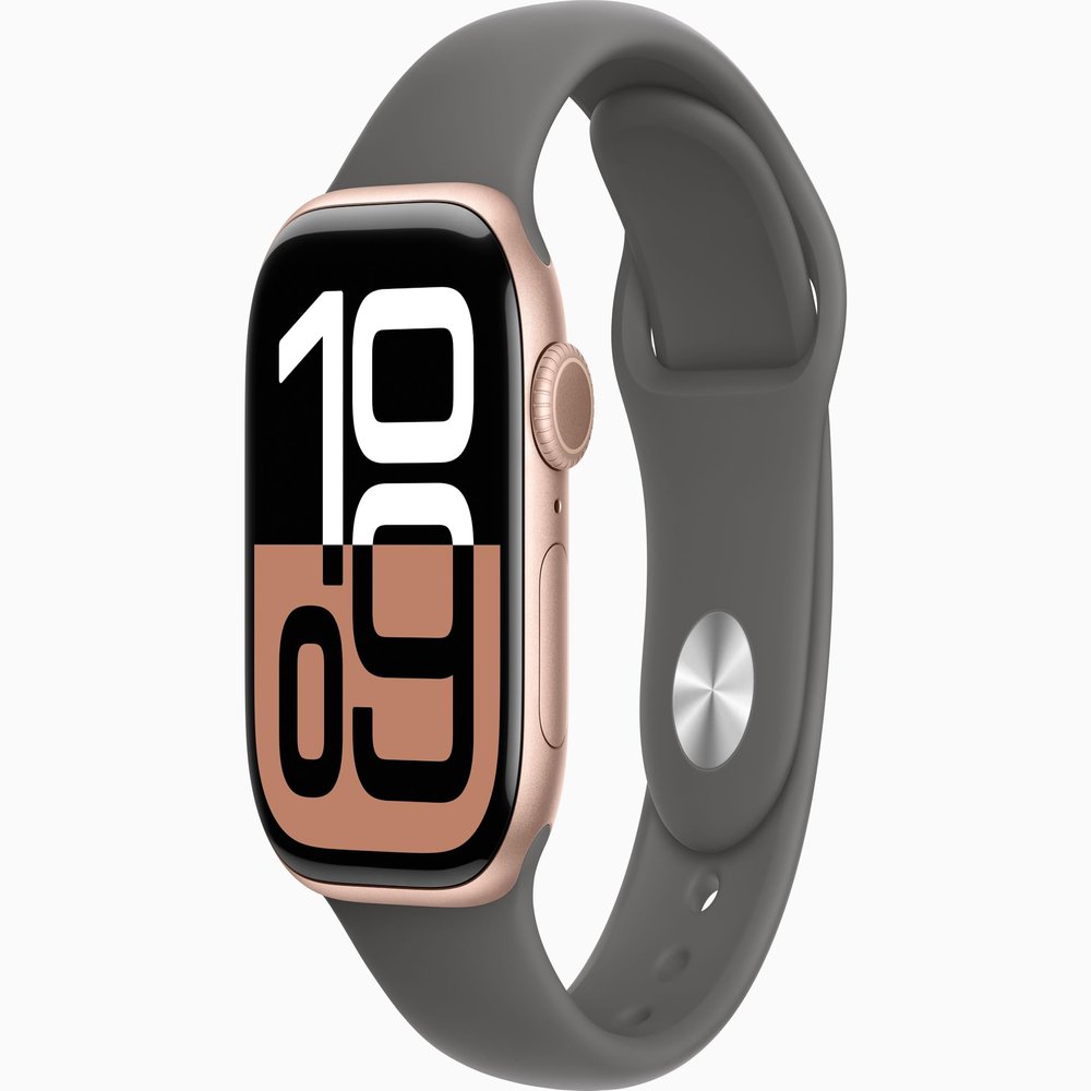 Apple Watch Series 10 [GPS, 46mm] - Rose Gold Aluminum Case with Stone Gray Sport Band, S/M (Renewed)