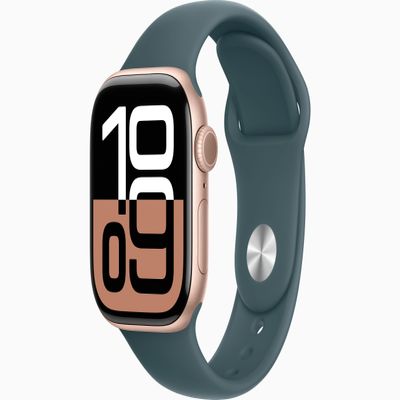 Apple Watch Series 10 [GPS, 42mm] - Rose Gold Aluminum Case with Lake Green Sport Band, S/M (Renewed)