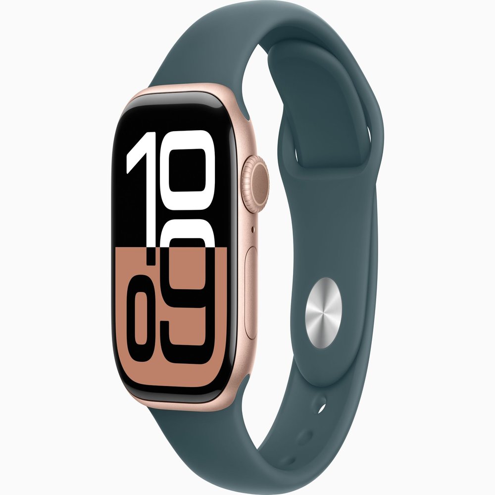 Apple Watch Series 10 [GPS, 42mm] - Rose Gold Aluminum Case with Lake Green Sport Band, S/M (Renewed)