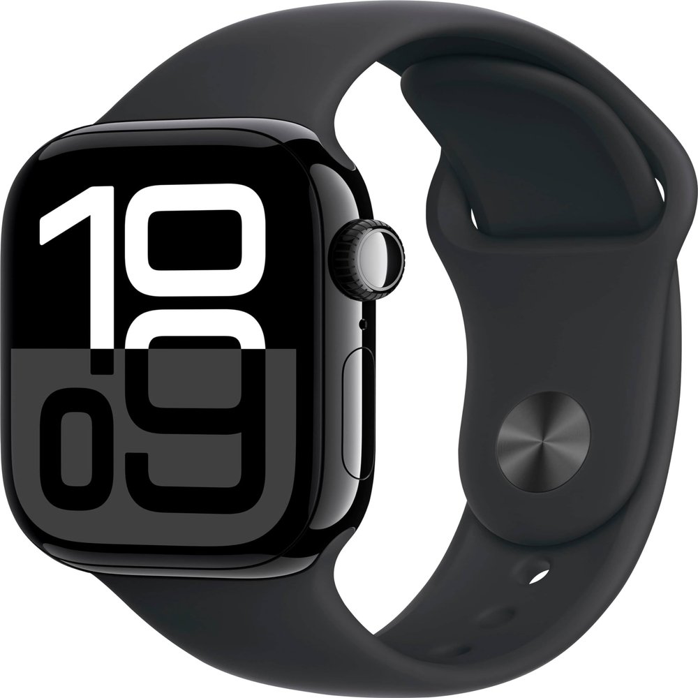Apple Watch Series 10 [GPS, 46mm] - Jet Black Aluminum Case with Black Sport Band, S/M (Renewed)