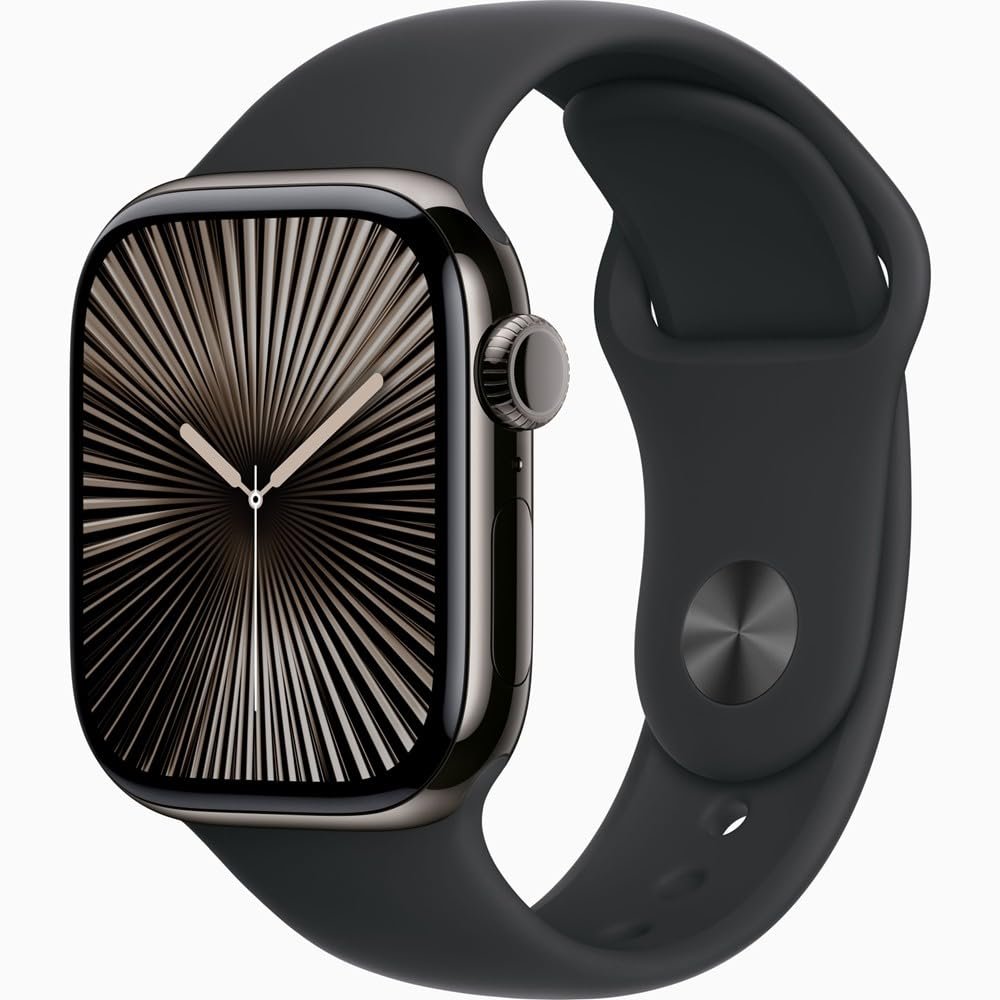 Apple Watch Series 10 [GPS + Cellular, 46mm] - Slate Titanium Case with Black Sport Band, S/M (Renewed)