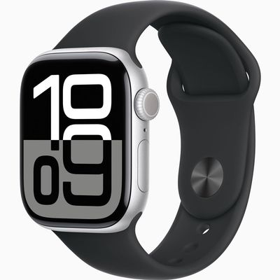 Apple Watch Series 10 [GPS + Cellular, 46mm] - Silver Aluminum Case with Black Sport Band, S/M (Renewed)