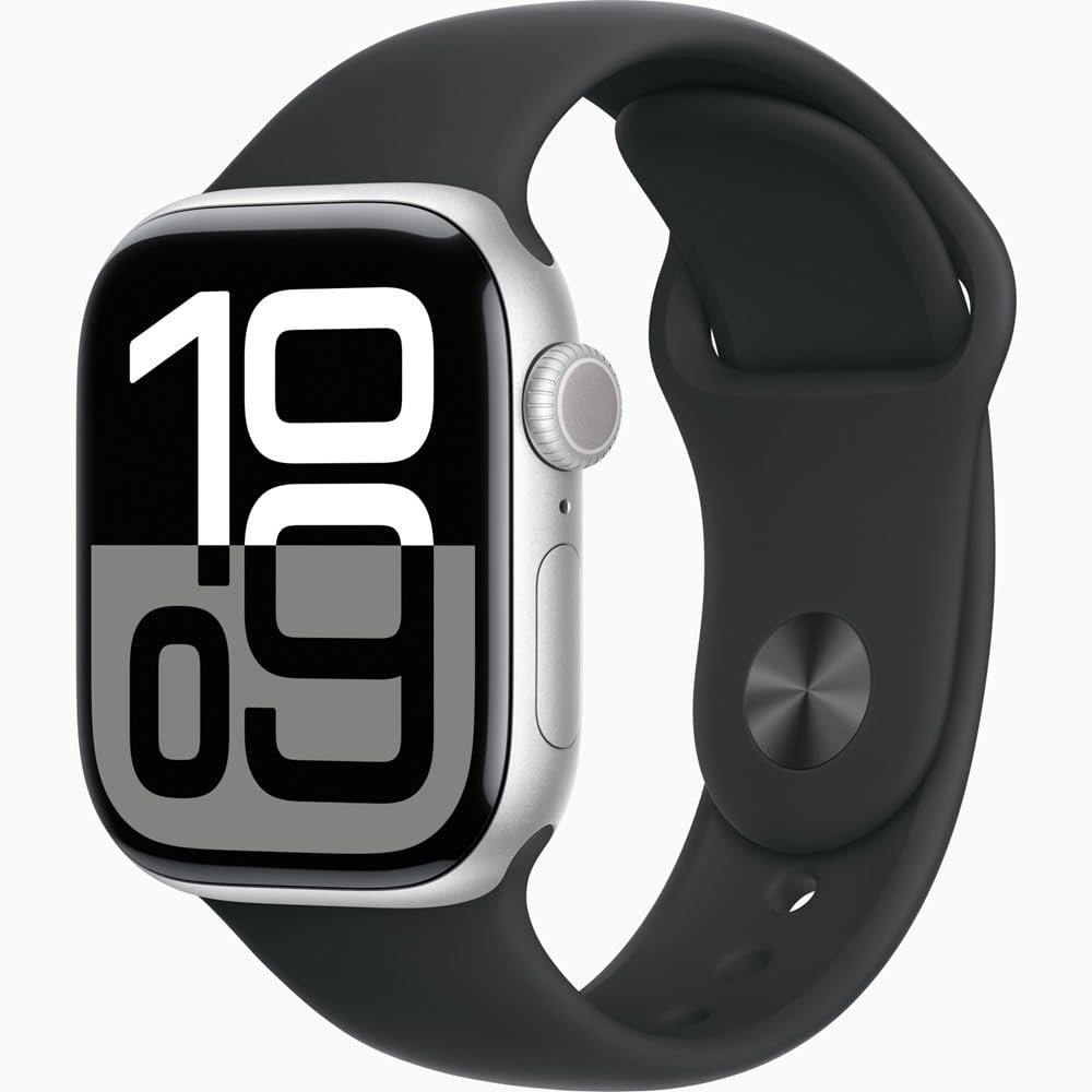 Apple Watch Series 10 [GPS + Cellular, 46mm] - Silver Aluminum Case with Black Sport Band, S/M (Renewed)
