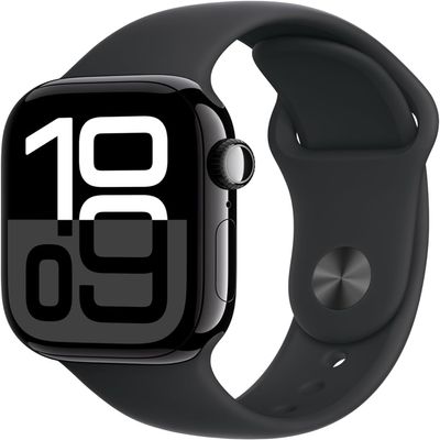 Apple Watch Series 10 [GPS + Cellular, 46mm] - Jet Black Aluminum Case with Black Sport Band, S/M (Renewed)