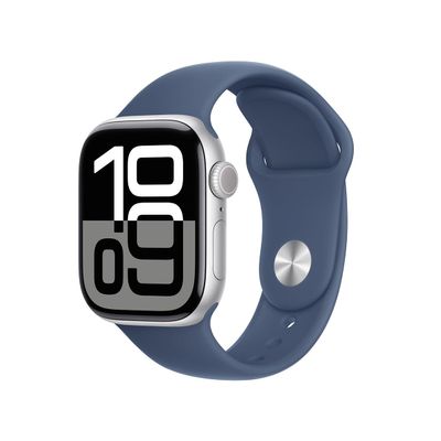 Apple Watch Series 10 [GPS, 42mm] - Silver Aluminum Case with Denim Sport Band, S/M (Renewed)