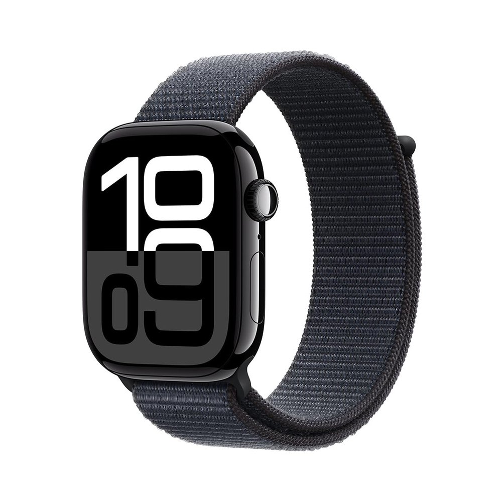 Apple Watch Series 10 [GPS, 42mm] - Jet Black Aluminum Case with Ink Sport Loop (Renewed)