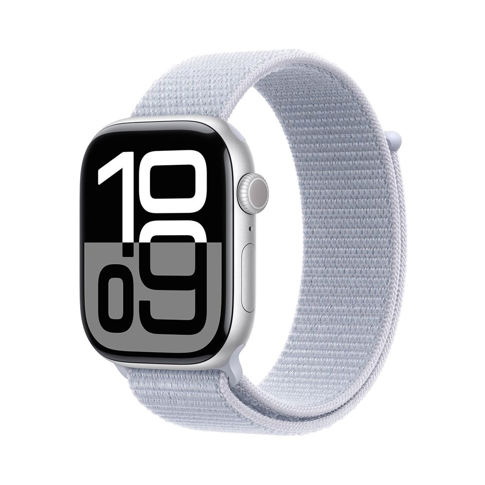 Apple Watch Series 10 [GPS + Cellular, 46mm] - Silver Aluminum Case with Blue Cloud Sport Loop, One Size (Renewed)