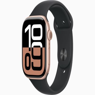 Apple Watch Series 10 [GPS + Cellular, 46mm] - Rose Gold Aluminum Case with Black Sport Band, S/M (Renewed)