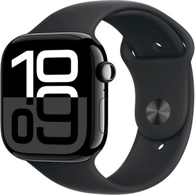 Apple Watch Series 10 [GPS + Cellular, 46mm] - Jet Black Aluminum Case with Black Sport Band, M/L (Renewed)