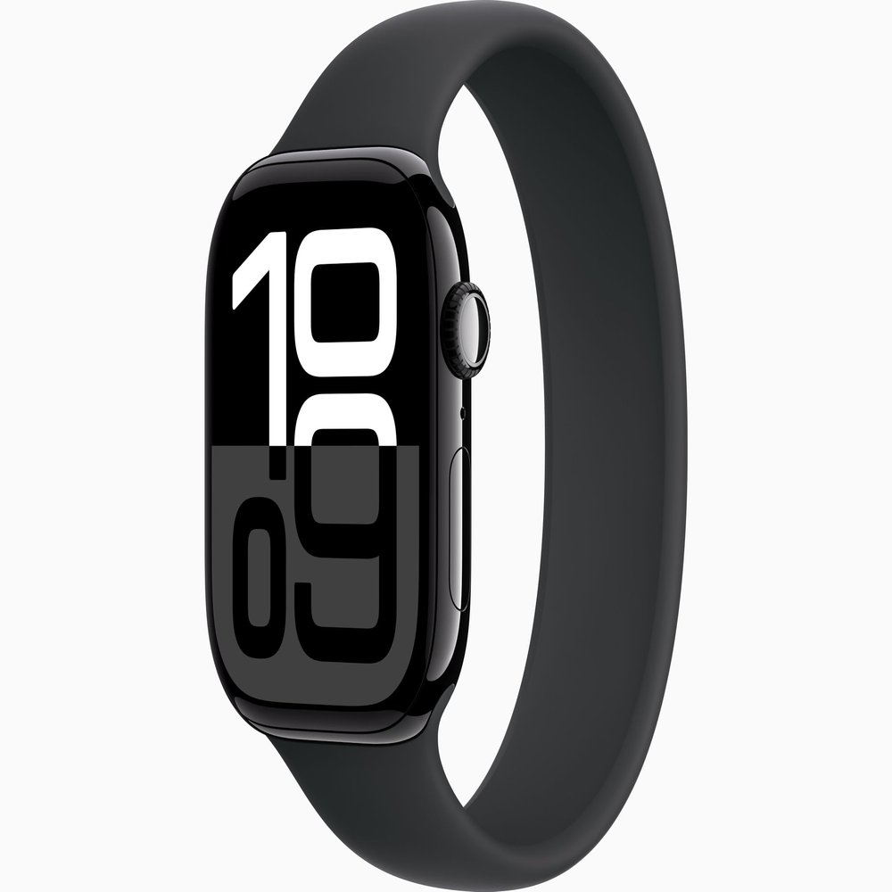 Apple Watch Series 10 [GPS + Cellular, 46mm] - Jet Black Aluminum Case with Black Solo Loop, Size 6 (Renewed)
