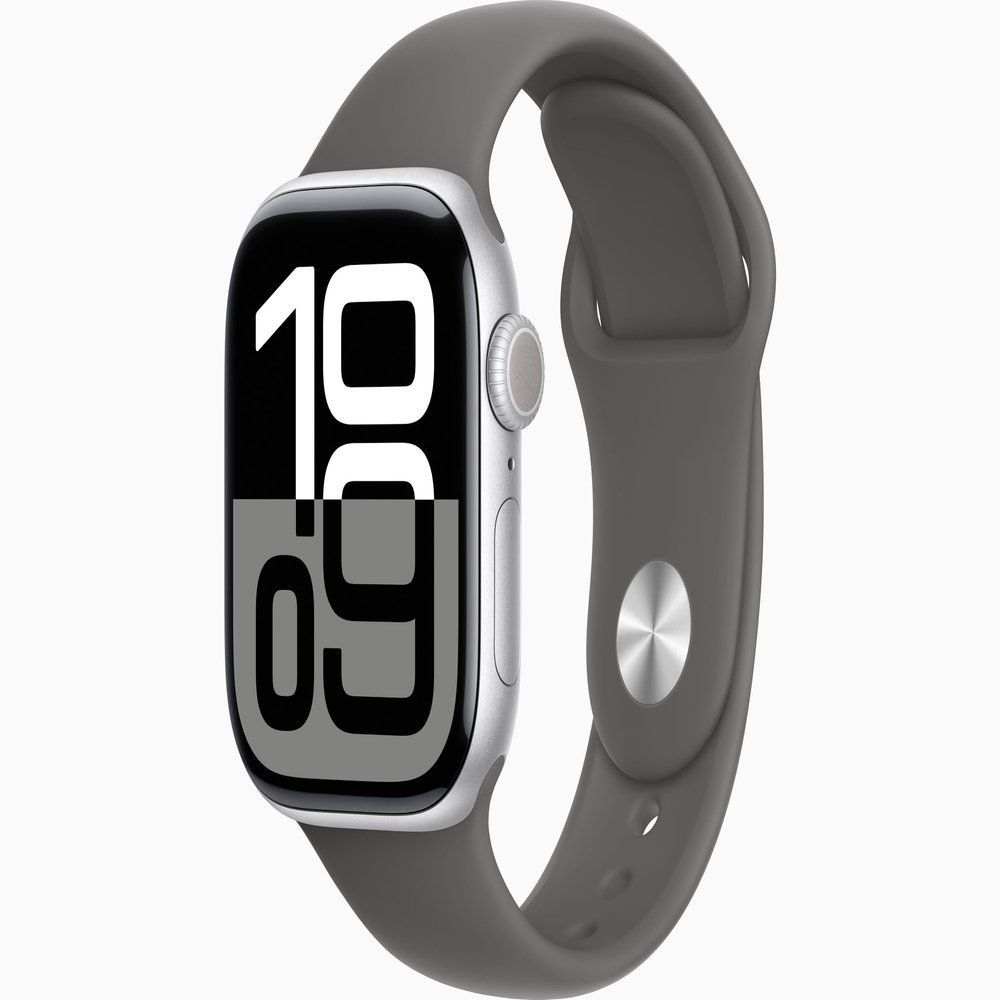 Apple Watch Series 10 [GPS, 42mm] - Silver Aluminum Case with Stone Gray Sport Band, S/M (Renewed)