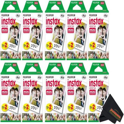 Fujifilm Instax Mini Instant Camera Film for Mini Instant Cameras - Capture Memories Anytime, Anywhere with Sunshine Photo Microfiber Cleaning Cloth... (10 Pack (200 Sheets Total))