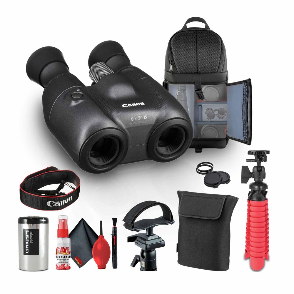 Canon 8x20 is Image-Stabilized Binoculars (3639C002) with Tripod Adapter + Backpack + Flexible Tripod + Cleaning Kit (Renewed)