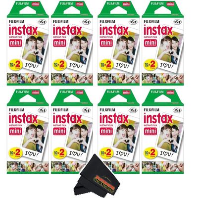 Fujifilm Instax Mini Instant Camera Film for Mini Instant Cameras - Capture Memories Anytime, Anywhere with Sunshine Photo Microfiber Cleaning Cloth... (8 Pack (160 Sheets Total))
