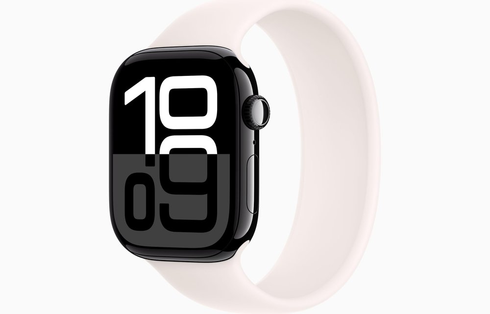 Apple Watch Series 10 [GPS, 46mm] - Jet Black Aluminum Case with Light Blush Solo Loop, Size 9 (Renewed)