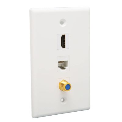 3 Port HD Multimedia Interface Ethernet Wall Plate, TV F Head, RJ45 Coax Ethernet Media Wall Outlet Plate, Avoid Clutter, Ethernet Cable Faceplates for Work Home