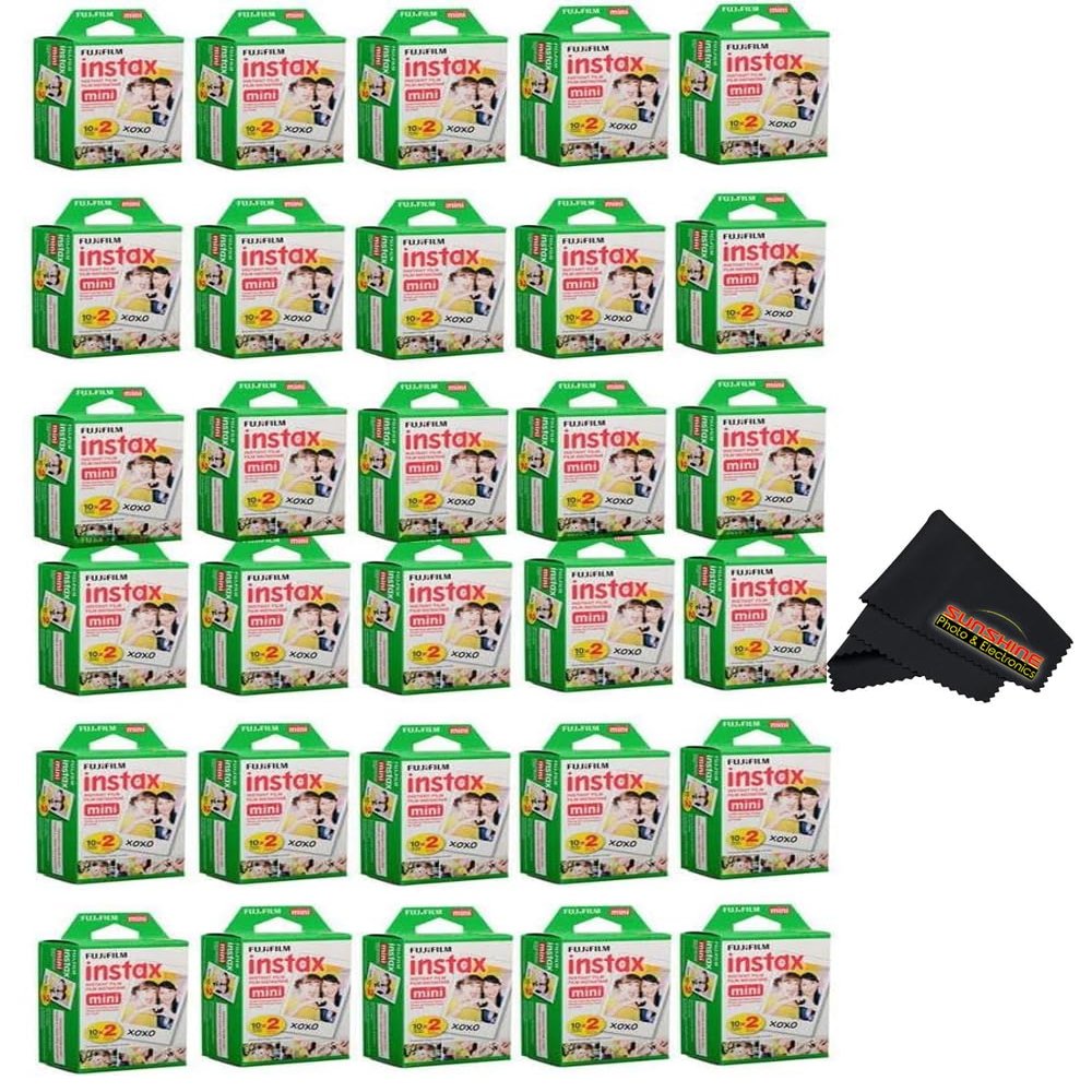Fujifilm Instax Mini Instant Camera Film for Mini Instant Cameras - Capture Memories Anytime, Anywhere with Sunshine Photo Microfiber Cleaning Cloth... (30 Pack (600 Sheets Total))