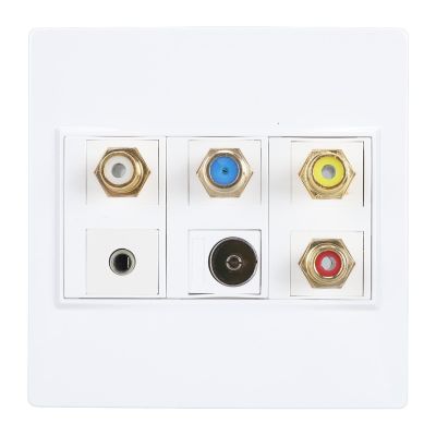 6 Port Multimedia Wall Plate, Detachable Jack Wall Plate, 3.5mm F Type TV9.5, Cable Faceplates, Coaxial Video Audio Socket Outlet Cover Panel for Home Office