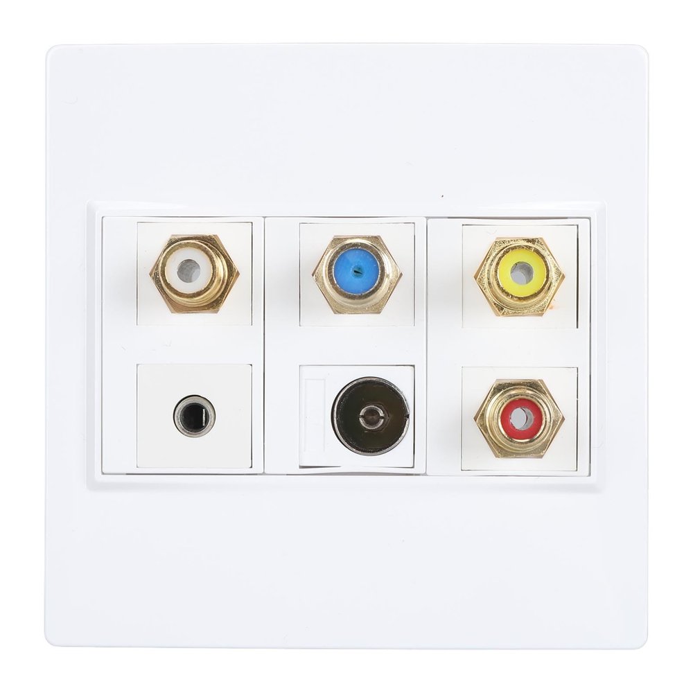 6 Port Multimedia Wall Plate, Detachable Jack Wall Plate, 3.5mm F Type TV9.5, Cable Faceplates, Coaxial Video Audio Socket Outlet Cover Panel for Home Office