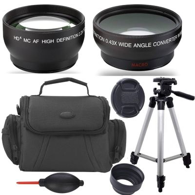 43MM Accessory Kit 0.43x Wide Angle + 2.2X Telephoto Lens Filter Kit 50 inch Tripod Bag for Canon Vixia HF R800 R700 R600, R82 R80 R72, R70, R62, R60, HF M500 M400 M52, M50, M42 M40