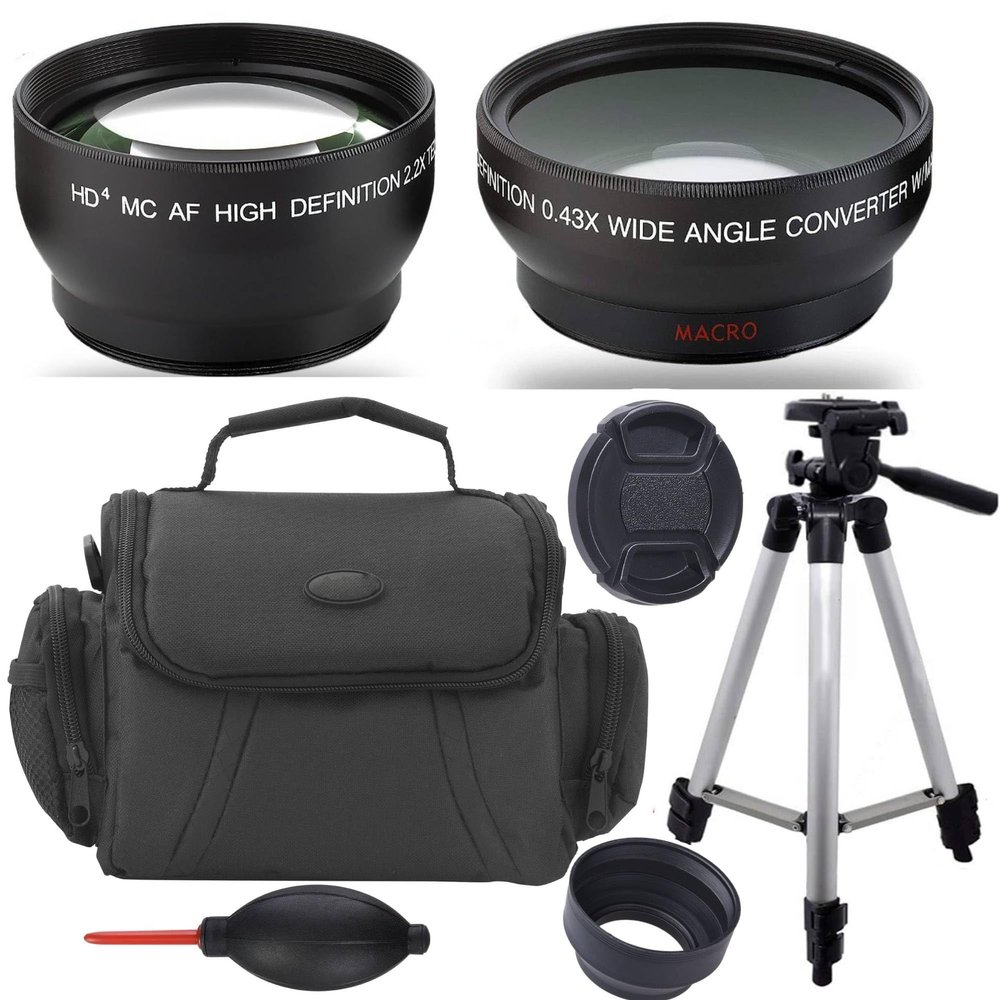 43MM Accessory Kit 0.43x Wide Angle + 2.2X Telephoto Lens Filter Kit 50 inch Tripod Bag for Canon Vixia HF R800 R700 R600, R82 R80 R72, R70, R62, R60, HF M500 M400 M52, M50, M42 M40
