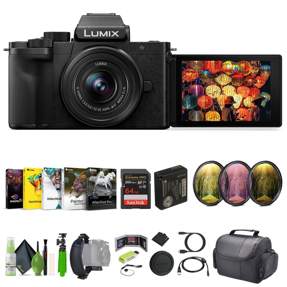 Panasonic Lumix G100D 4K Mirrorless Digital Vlogging Camera for Video, Photography with 12-32mm Lens, 20.3MP Micro Four Thirds, YouTube Vlogger Bundle with Flexible Tripod + Accessories